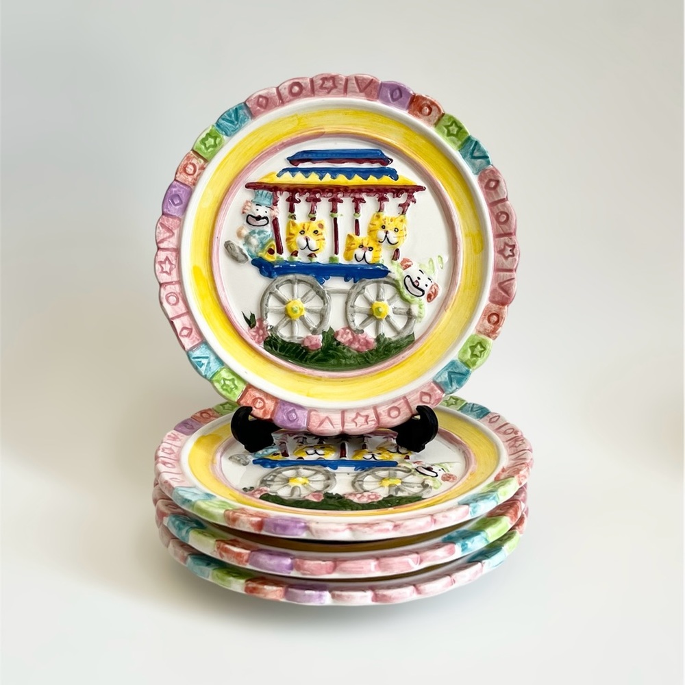 Vintage Mercuries 1995 Set of 4 Circus Wagon Clowns Tigers Child’s Plates